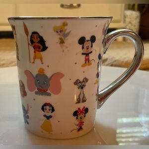 Disney D100 celebration gold handle mug with characters  NEW